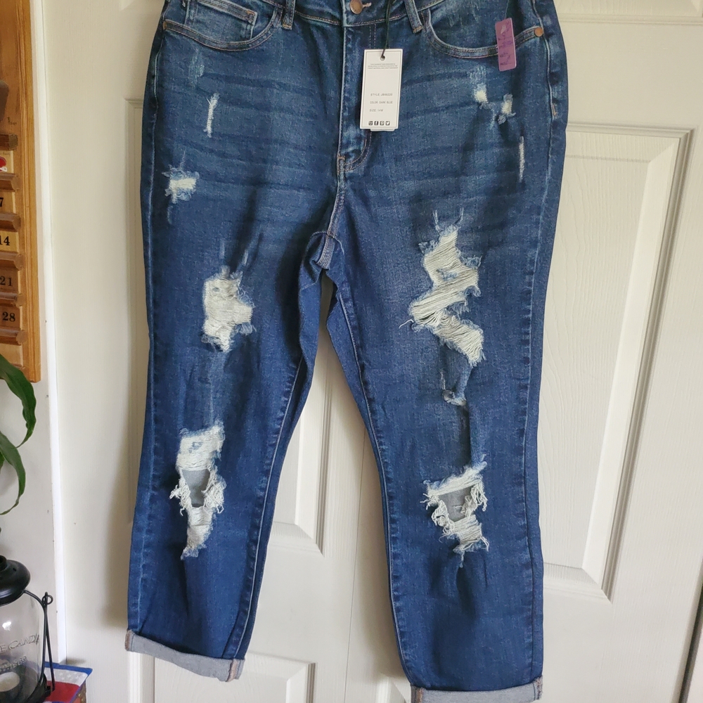 Judy Blue Distressed Boyfriend Blue Jeans Size 15/32